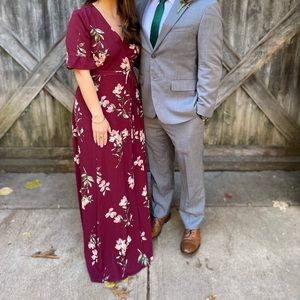 Lulu’s September burgundy floral wrap maxi dress, size medium, worn once!